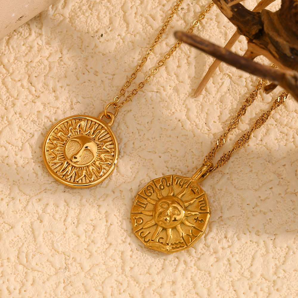 1 Piece Classic Series Classic Sun/Moon Stainless Steel Waterproof Gold Color Women's Pendant Necklaces h5Picture4