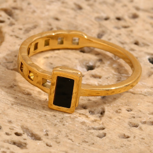 Modern Quadrilateral Stainless Steel Waterproof Gold Color Women's Minimalist Rings h5 Picture3