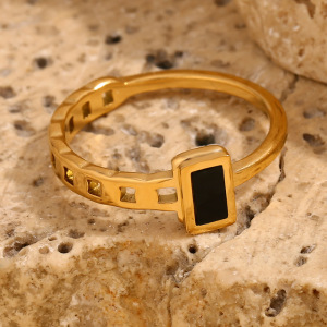 Modern Quadrilateral Stainless Steel Waterproof Gold Color Women's Minimalist Rings h5 Picture4
