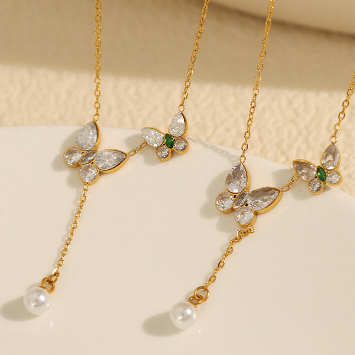 1 Piece Gorgeous Series Exquisite Butterfly Stainless Steel Waterproof Gold Color Women's Pendant Necklaces Picture2