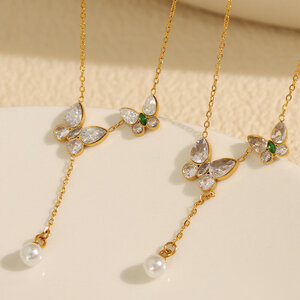 1 Piece Gorgeous Series Exquisite Butterfly Stainless Steel Waterproof Gold Color Women's Pendant Necklaces h5 Picture2