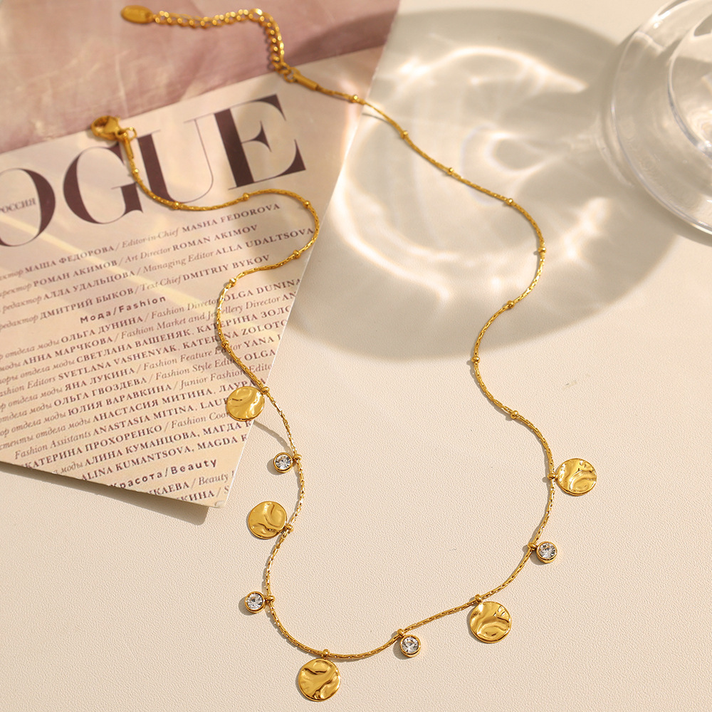 1 Piece Luxurious Series Fashionable Round Shape Stainless Steel Waterproof Gold Color Women's Pendant Necklaces h5Picture3