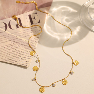 1 Piece Luxurious Series Fashionable Round Shape Stainless Steel Waterproof Gold Color Women's Pendant Necklaces h5 Picture3
