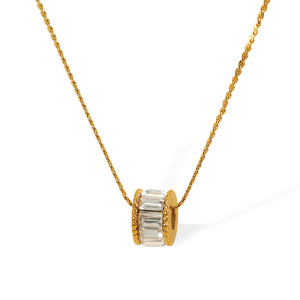1 Piece Elegant Series Classic Daily Round Stainless Steel Waterproof Gold Color Women's Pendant Necklaces h5 Picture6