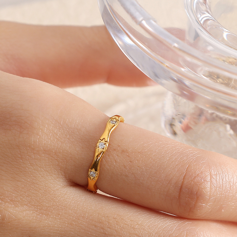 1 Piece Gorgeous Series Classic Exquisite Octagram Irregular Stainless Steel Waterproof Gold Color Women's Single Rings h5Picture5