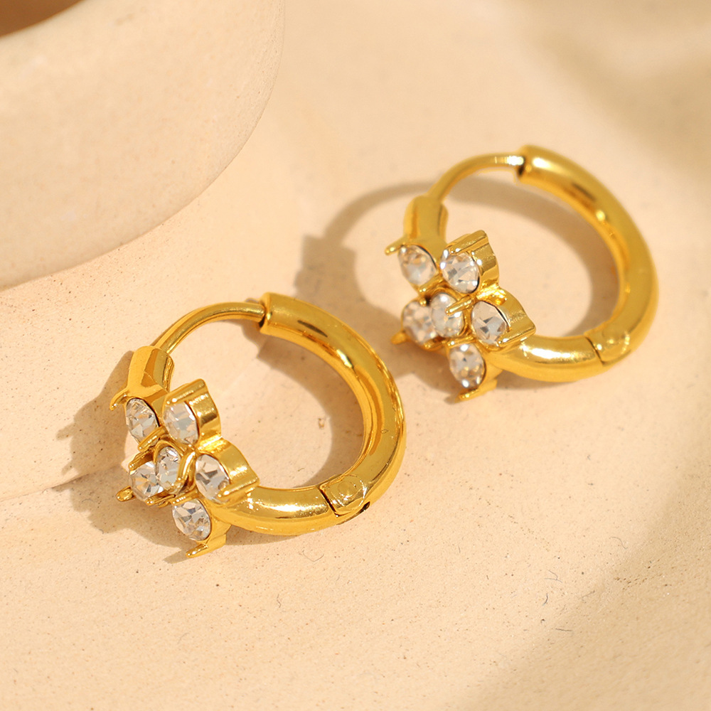 1 Pair Luxurious Series Shining Flower Shape Stainless Steel Waterproof Gold Color Women's Hoop Earrings h5Picture3