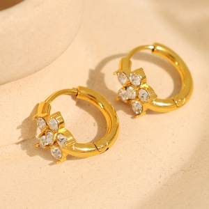 1 Pair Luxurious Series Shining Flower Shape Stainless Steel Waterproof Gold Color Women's Hoop Earrings h5 Picture3