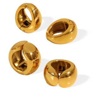 1 Pair Minimalist Series Classic Solid Color Round Stainless Steel Waterproof Gold Color Women's Ear Cuffs h5 Picture5