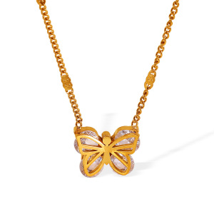 1 Piece Romantic Series Gorgeous Butterfly Shape Stainless Steel Waterproof Gold Color Lightweight Women's Pendant Necklaces h5 Picture6