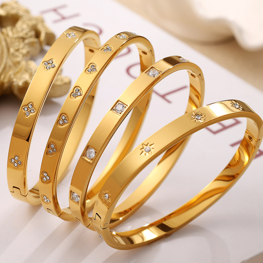 1 Piece Exquisite Series Shining Hexagram Stainless Steel Waterproof Gold Color Women's Bangles h5Picture5