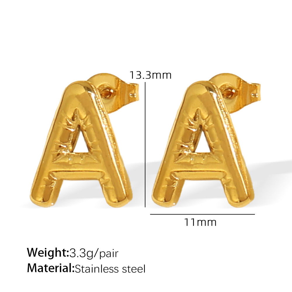 1 Pair Modern Series Casual Letter All-match Stainless Steel Waterproof Gold Color Women's Stud Earrings 