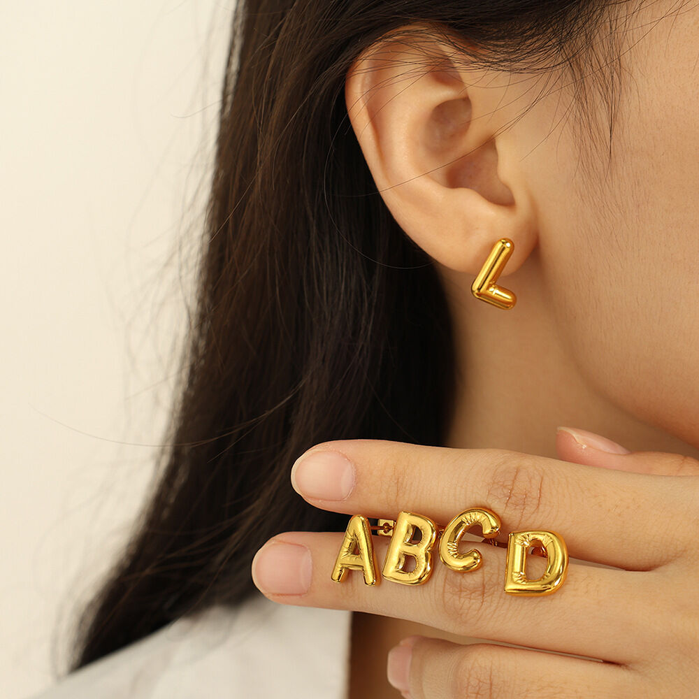 1 Pair Modern Series Casual Letter All-match Stainless Steel Waterproof Gold Color Women's Stud Earrings h5 Picture2