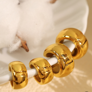 1 Pair Minimalist Series Classic Solid Color Round Stainless Steel Waterproof Gold Color Women's Ear Cuffs h5 Picture3