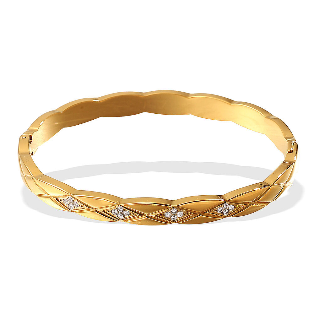 1 stuk elegante retro ruitvormige charmante waterdichte roestvrijstalen damesarmband in goudkleur