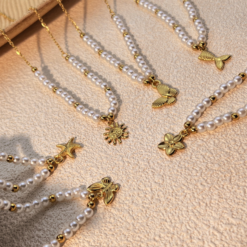 1 Piece Vacation Series Retro Marine Element Shape Stainless Steel Waterproof Gold Color Women's Beaded Necklaces Picture3