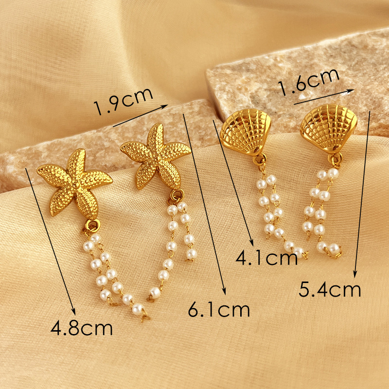 1 Pair  Style Daily Starfish Beads Tassels Stainless Steel Gold Color Women's Beads Earrings Picture4