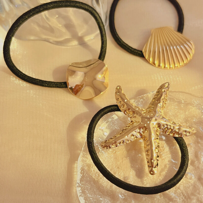 1 piece classic style all-match vibe starfish stainless steel gold color women's hair bobbles h5Picture2