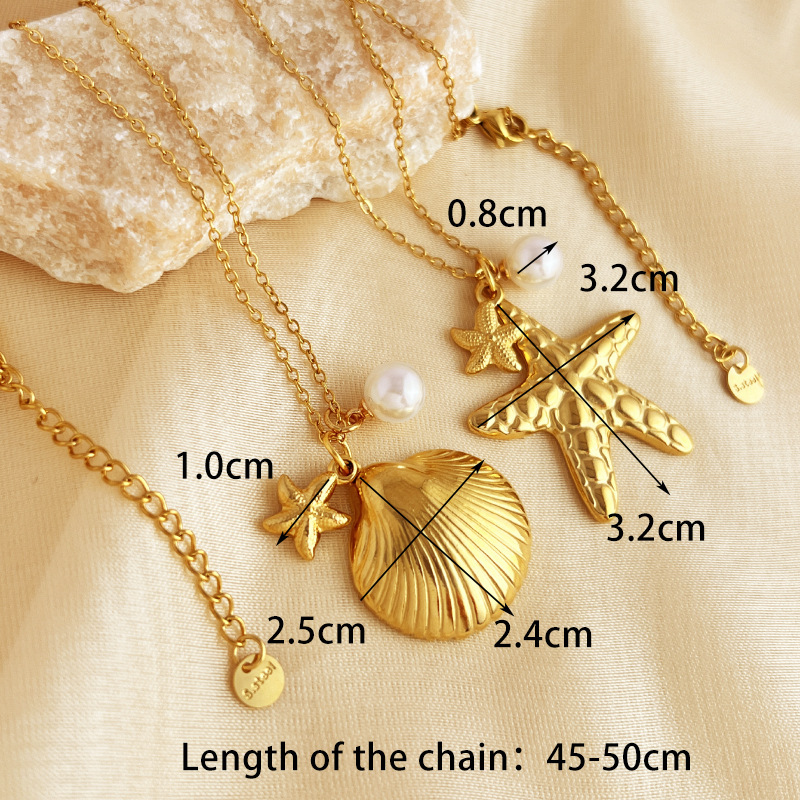 1 Piece Vacation Series Vivid Starfish For Beaches Stainless Steel Waterproof Gold Color Women's Pendant Necklaces Picture4