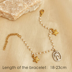 Bracelet à perles pour femme, collection Shinning Series Vacational Coconut Palm, en acier inoxydable étanche, couleur or (1 pièce). h5