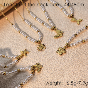 1 Piece Vacation Series Retro Marine Element Shape Stainless Steel Waterproof Gold Color Women's Beaded Necklaces h5 Picture4