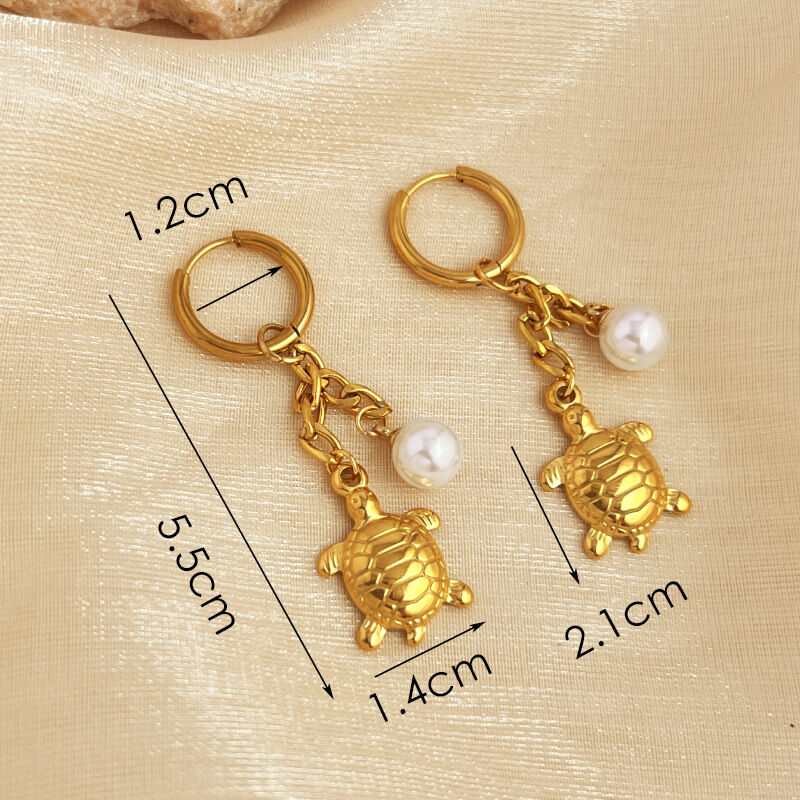 1 Pair Summmer Beach Style Cute Turtle Stainless Steel Waterproof Gold Color Women's Drop Earrings