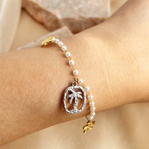 1 Piece Shinning Series Vacational Coconut Palm Stainless Steel Waterproof Gold Color Women's Beaded Bracelets h5 Picture3