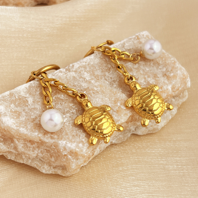 1 Pair Summmer Beach Style Cute Turtle Stainless Steel Waterproof Gold Color Women's Drop Earrings h5Picture4