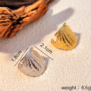 1 Piece Designable Series Gorgeous Seashell Shape Stainless Steel Waterproof Gold Color Women's Adjustable Rings h5 Picture3