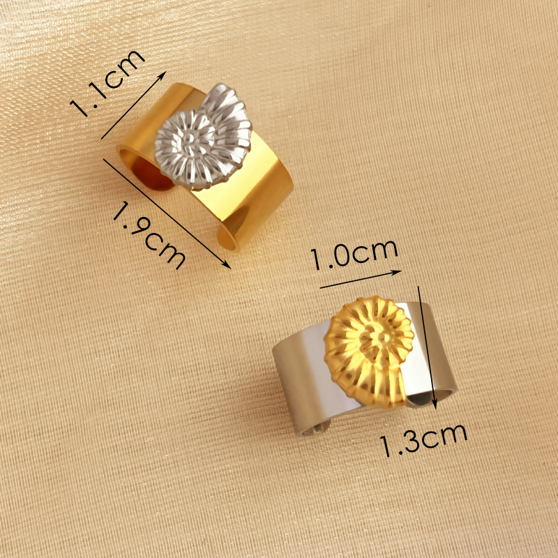 1 Piece Trendy Series Beach Shell Stainless Steel Waterproof Gold & Silver Color Women's Adjustable Rings Picture3