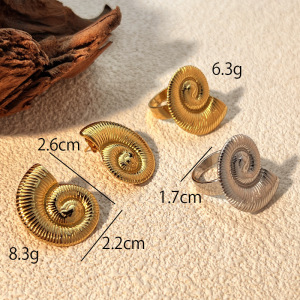 1 Piece Vacation Style Retro Marine Seashell Stainless Steel Waterproof Gold Color Women's Adjustable Rings h5 Picture3