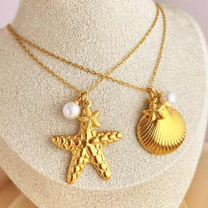 1 Piece Vacation Series Vivid Starfish For Beaches Stainless Steel Waterproof Gold Color Women's Pendant Necklaces h5 Picture3