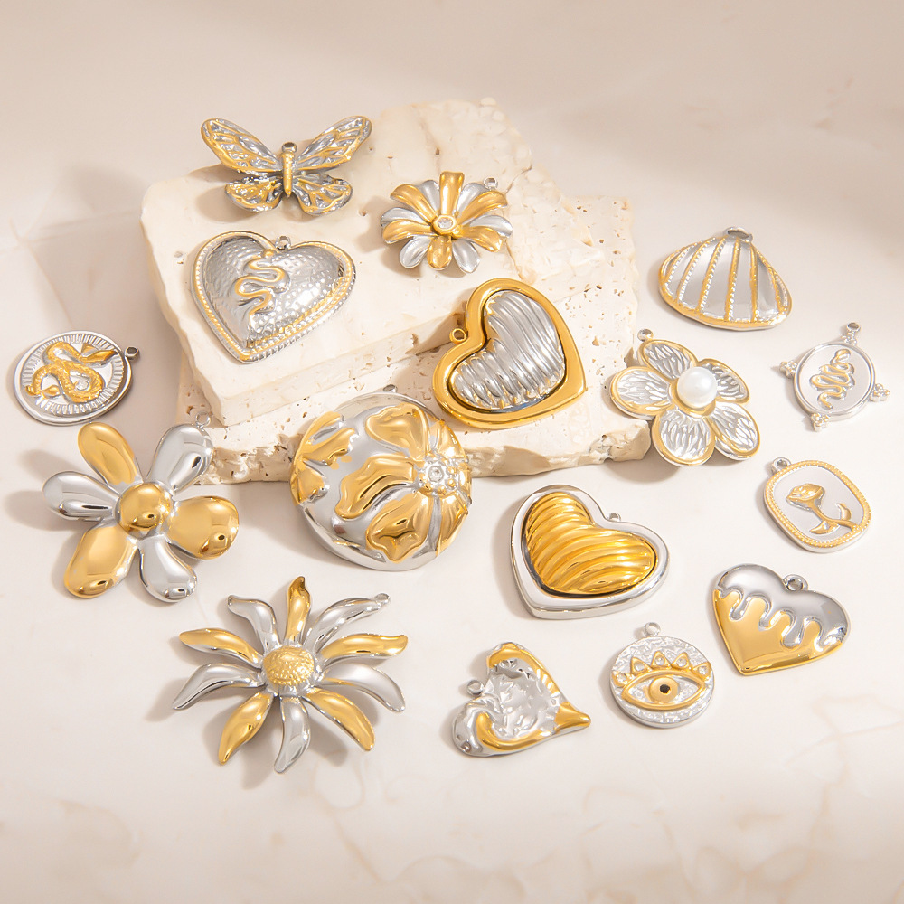 1 Piece Trendy Series Classic Flower Shape Stainless Steel Waterproof Gold & Silver Mixed Color Women's Pendants h5Picture3