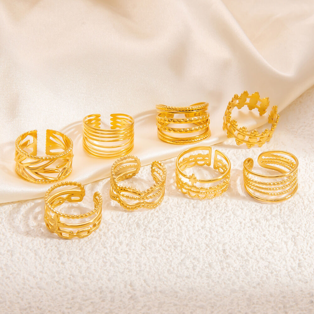 Anelli da donna regolabili in acciaio inossidabile color oro, impermeabili, minimalisti, da giorno, serie classica, 1 pezzo h5 Immagine2