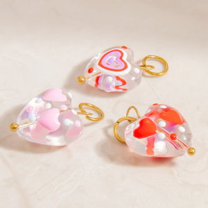 1 Piece Romantic Series Sweet Heart Pellucid Glass Stainless Steel Waterproof Gold Color Women's Pendants h5 Picture4