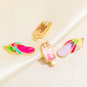 1 Piece  Style Vacation Popsicle Pattern Oil- Glazing Stainless Steel Gold Color Women's Pendants h5 Picture4