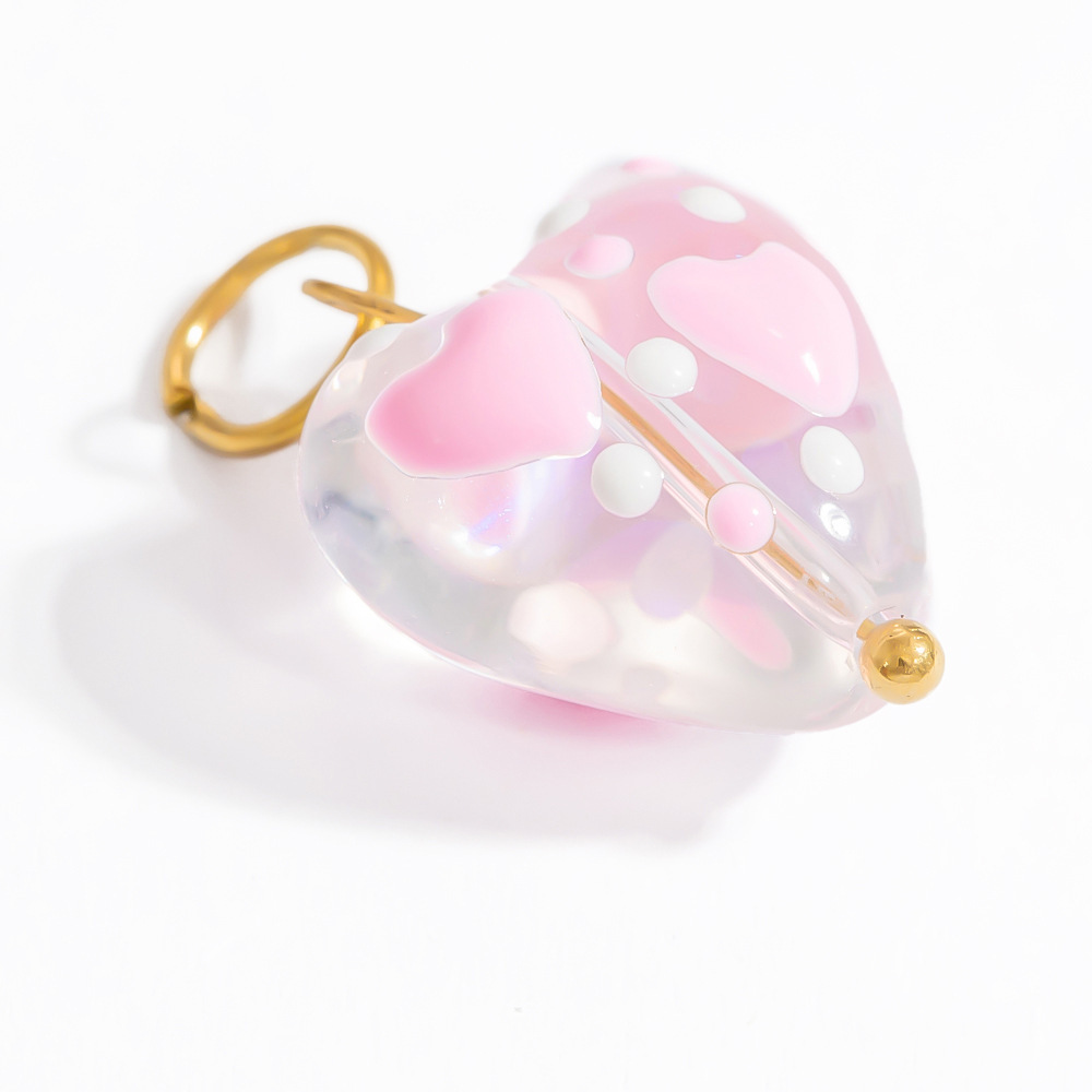 1 Piece Romantic Series Sweet Heart Pellucid Glass Stainless Steel Waterproof Gold Color Women's Pendants h5Picture5