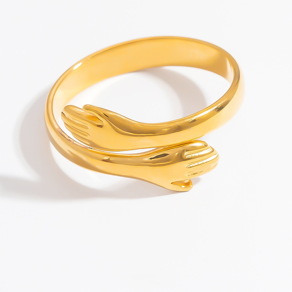 1 Stück Romantische Serie Edgy Hug Figur Edelstahl Wasserdicht Goldfarben Damen Verstellbarer Ring Bild6