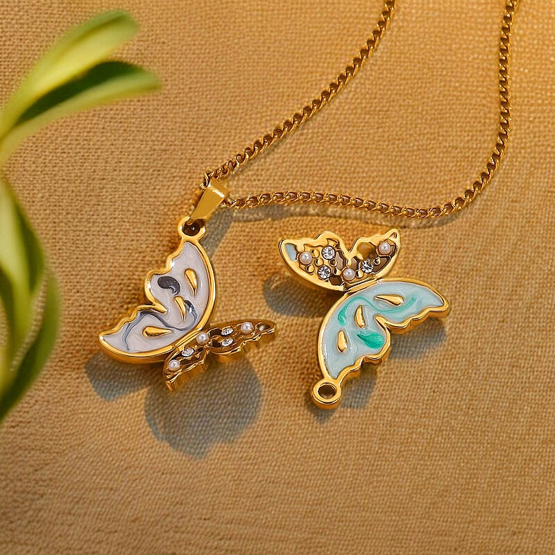 1 Piece Romantic Series Elegant Butterfly Shape Oil- Glazing Stainless Steel Waterproof Gold Color DIY Women's Pendants h5 Picture2