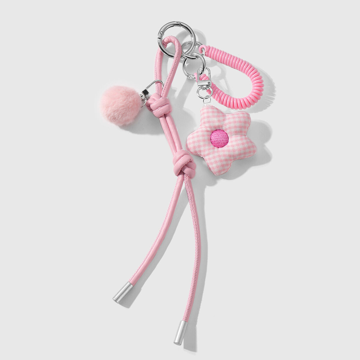 1 portachiavi a forma di fiore con pompon rosa Immagine3