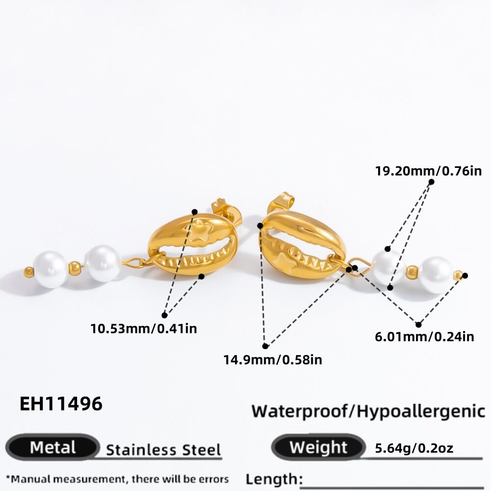 1 Pair Graceful Series Elegant Conch Shape Beads Stainless Steel Waterproof Gold Color Women's Beads Earrings