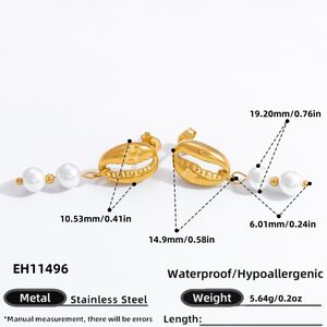 1 Pair Graceful Series Elegant Conch Shape Beads Stainless Steel Waterproof Gold Color Women's Beads Earrings h5