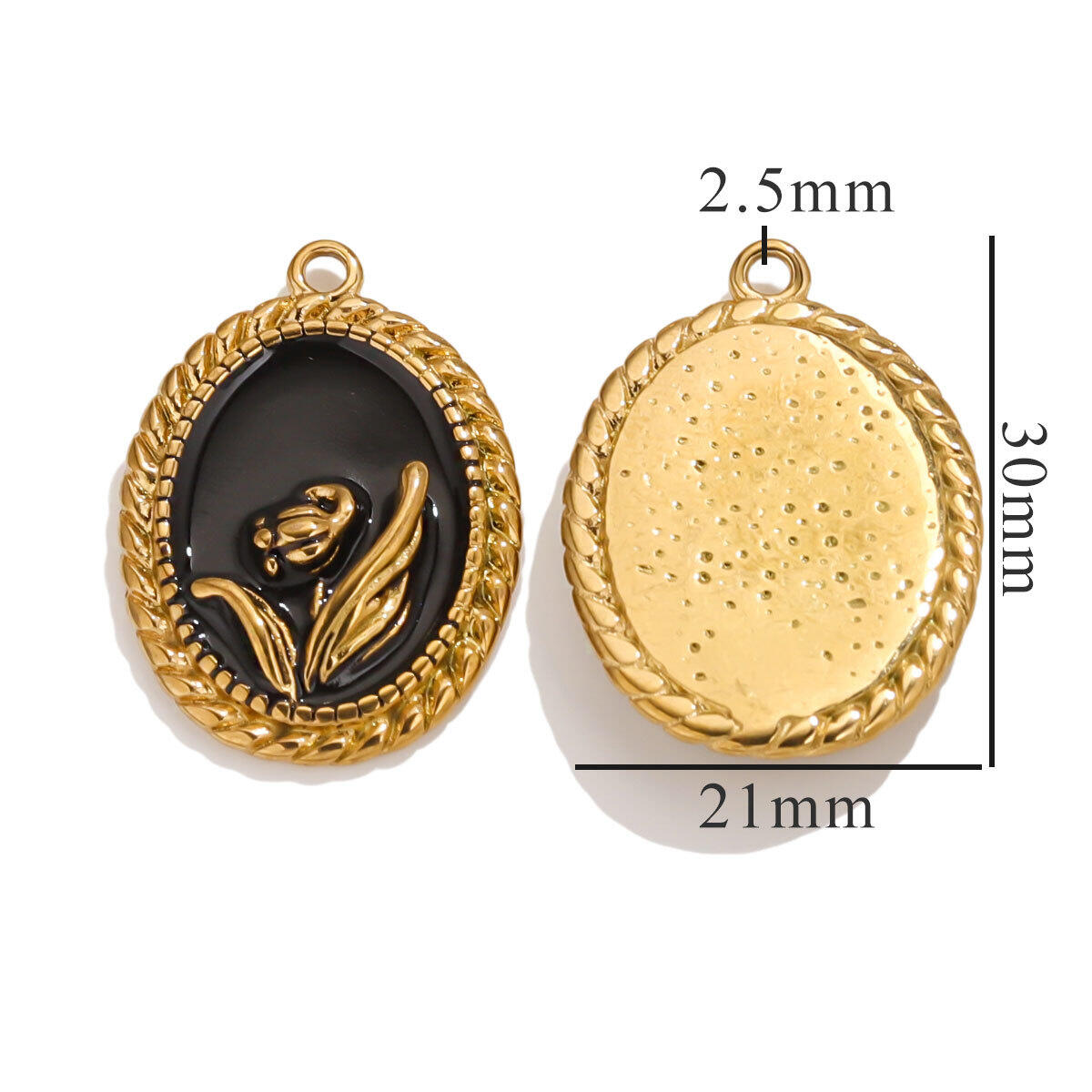 Oval Flower Pendant - Black Picture6