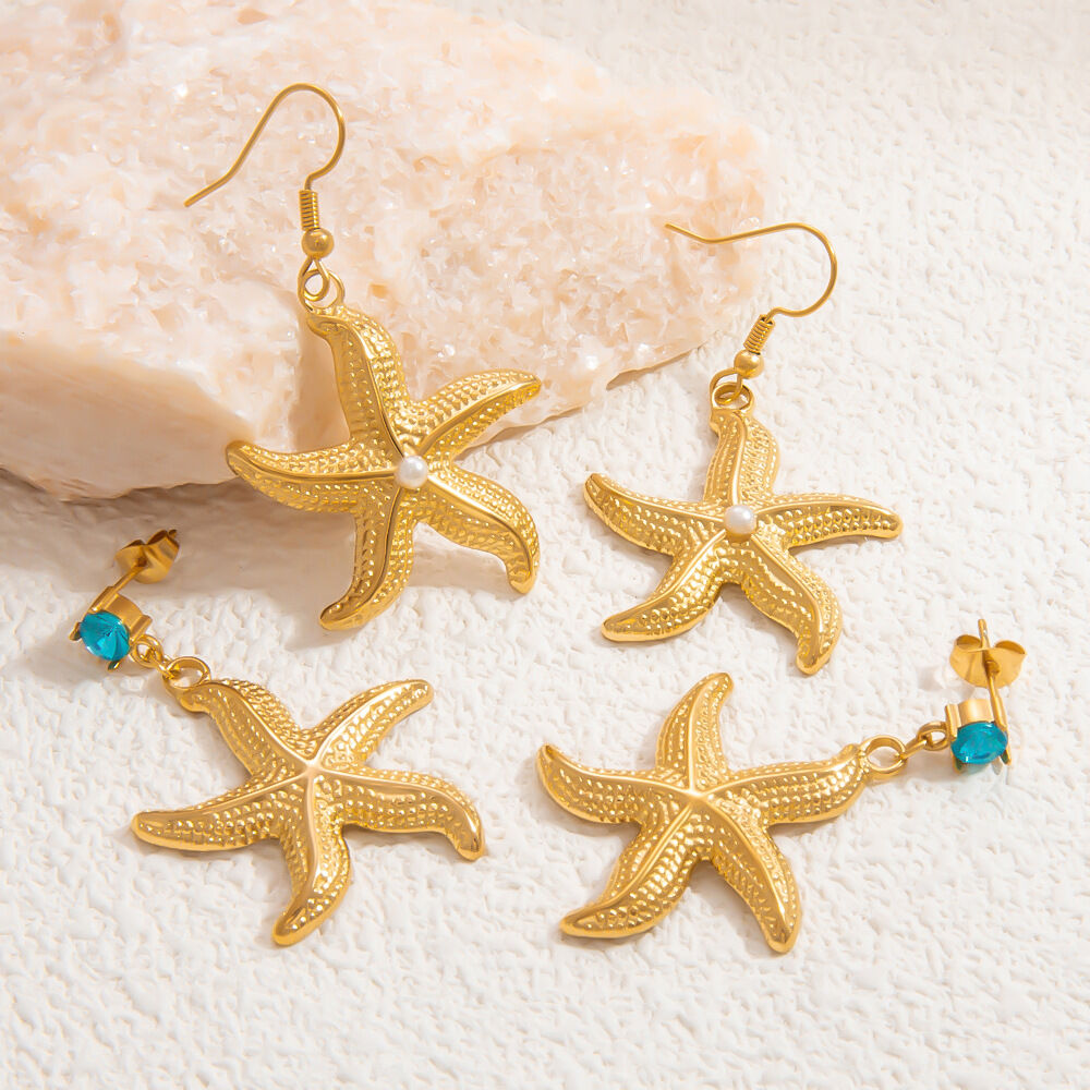 1 Pair Romantic Series Vacation Starfish Exaggerated Stainless Steel Waterproof Gold Color Women's Drop Earrings Picture2