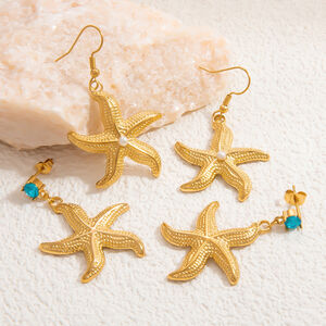 1 Pair Romantic Series Vacation Starfish Exaggerated Stainless Steel Waterproof Gold Color Women's Drop Earrings h5 Picture2