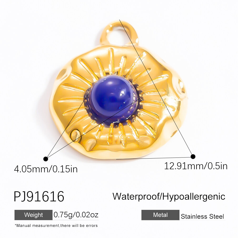 1 Piece Novelty Series Retro Eye Blue Nature Stone Stainless Steel Waterproof Gold Color Women's Pendants h5 