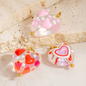 1 Piece Romantic Series Sweet Heart Pellucid Glass Stainless Steel Waterproof Gold Color Women's Pendants h5 Picture3