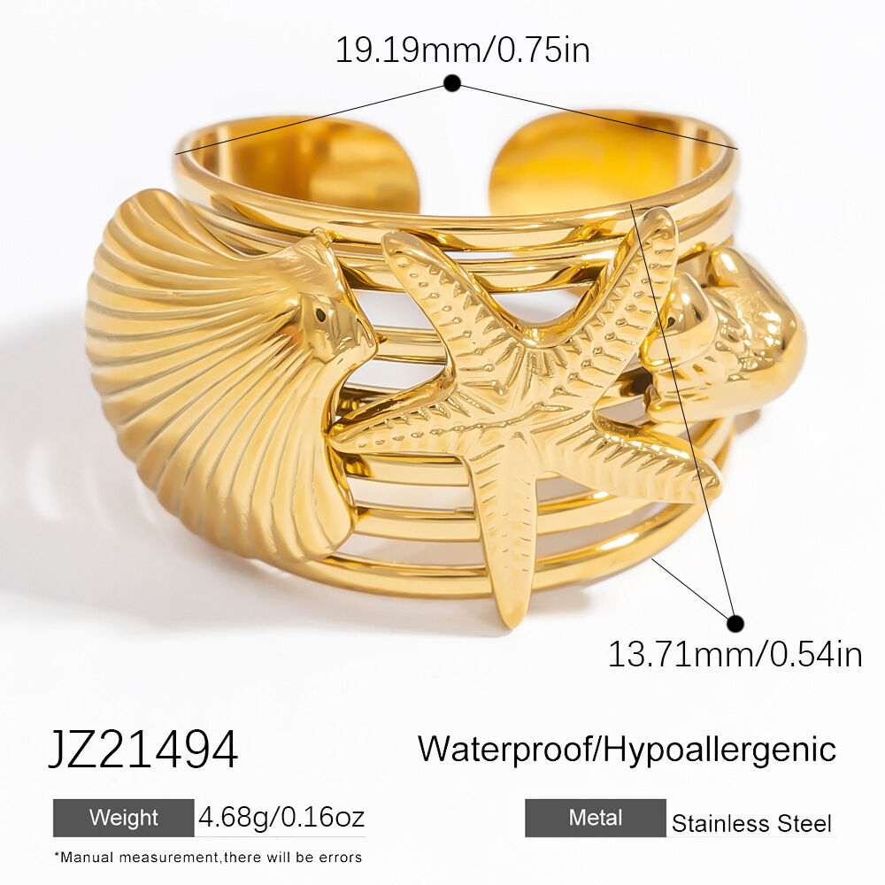 Anelli regolabili da donna in acciaio inossidabile color oro, impermeabili, con conchiglia chic per le vacanze, 1 pezzo, serie personalizzabile 