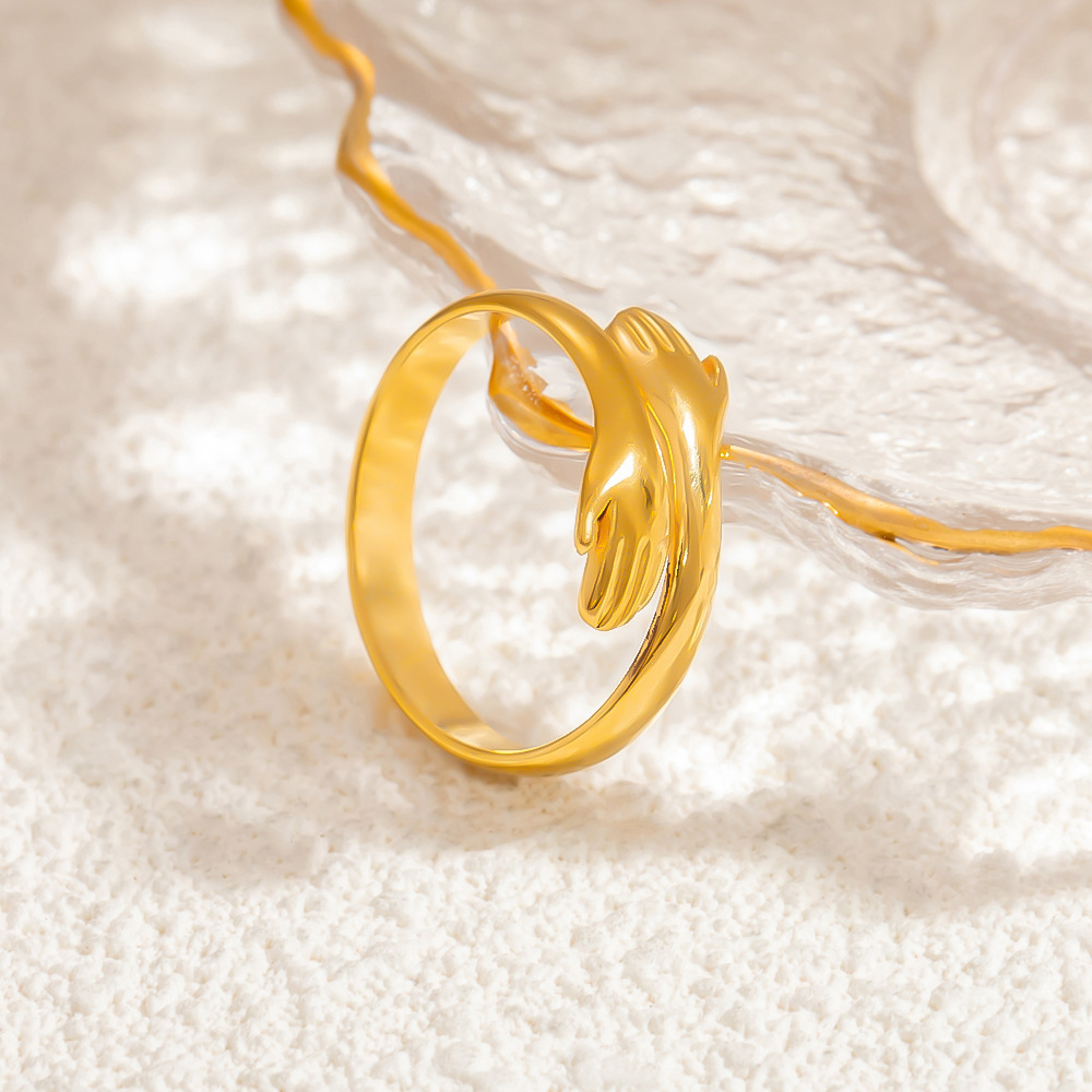 1 Stück Romantische Serie Edgy Hug Figur Edelstahl Wasserdicht Goldfarben Damen Verstellbarer Ring Bild3