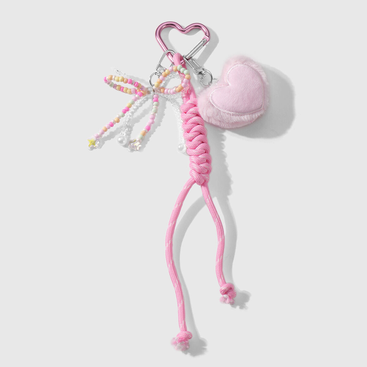 1 portachiavi a forma di cuore con fiocco di perline colorate Immagine4