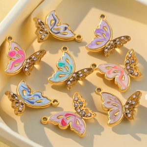 1 Piece Romantic Series Elegant Butterfly Shape Oil- Glazing Stainless Steel Waterproof Gold Color Diy Women's Pendants h5 Picture3